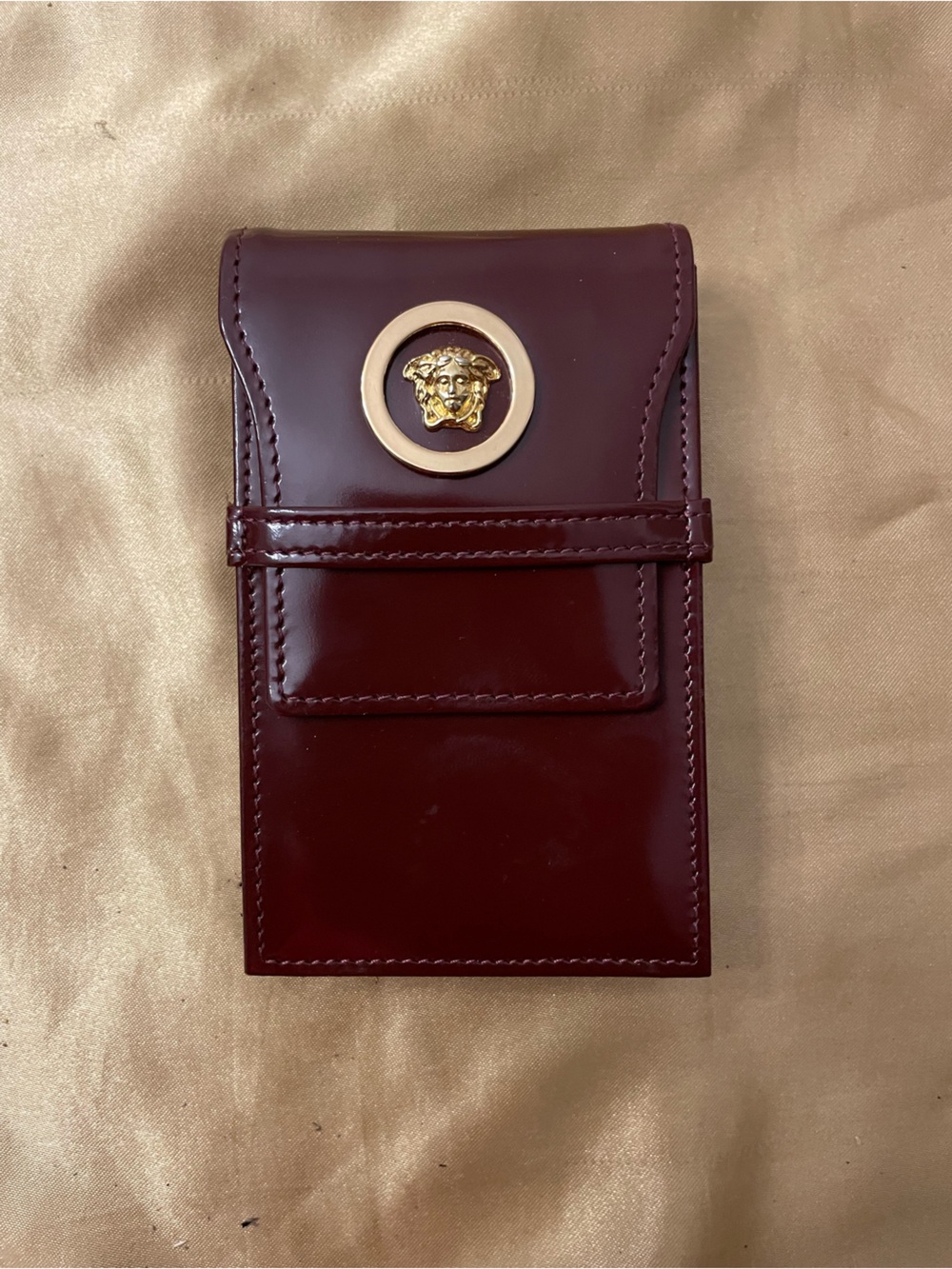 Versace Burgundy Patent Leather Cigarette Pouch with Gloss Finish